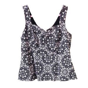   TORRID Plus Size Black & White Floral Goth Zip-Up Back Tank Top